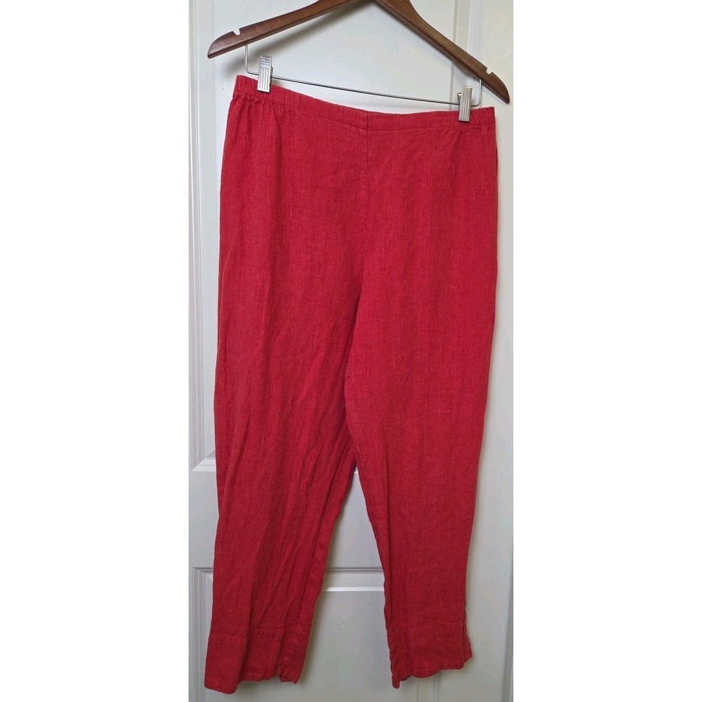 Flax Pants Red Orange‎ Pinstriped Linen Pull-On Back Elastic Pants Size M